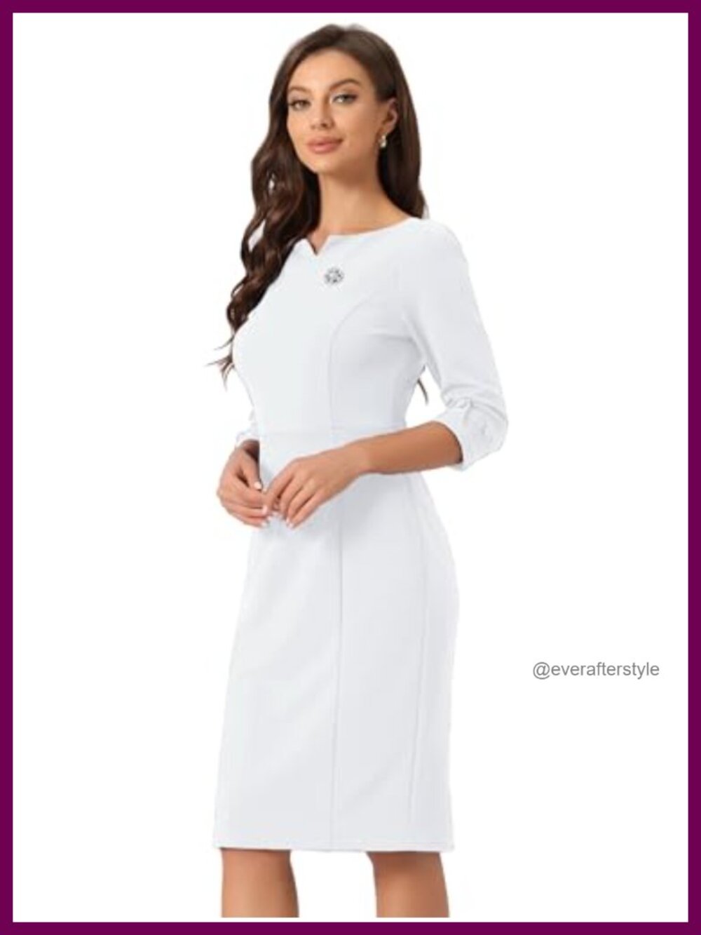 Allegra K Women 3/4 Sleeve Sheath Midi Work Business Casual Dress